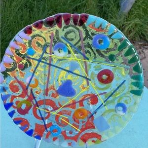 Mermaids Rhapsody Fused Art Glass  Handmade 9” Bowl Lt Translucent Green